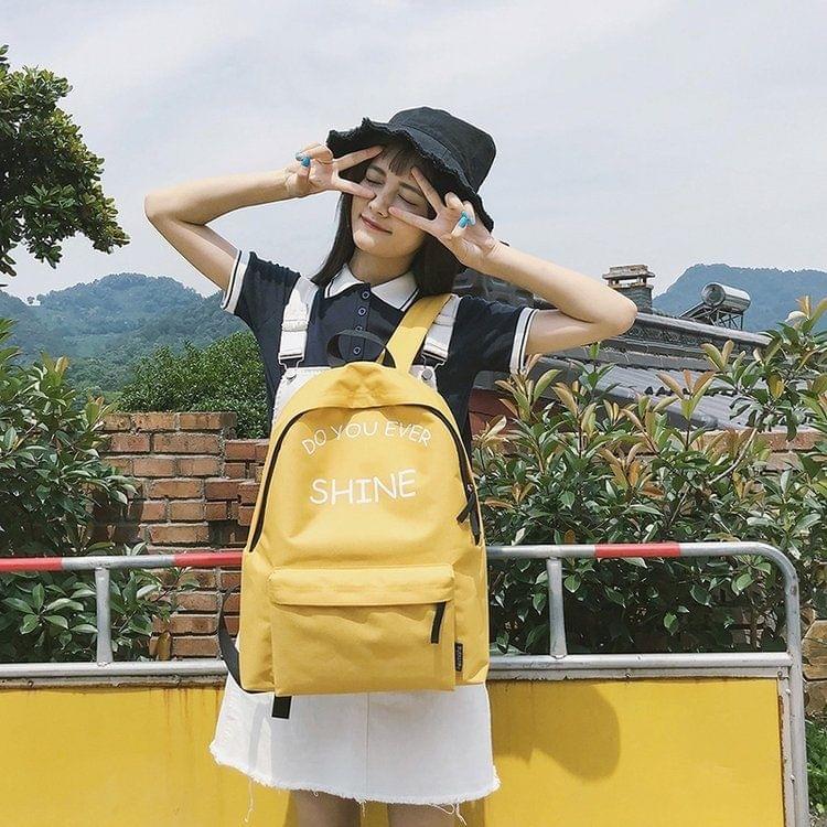 Words Pattern Double Shoulders School Bag Travel Backpack Bag (Yellow)