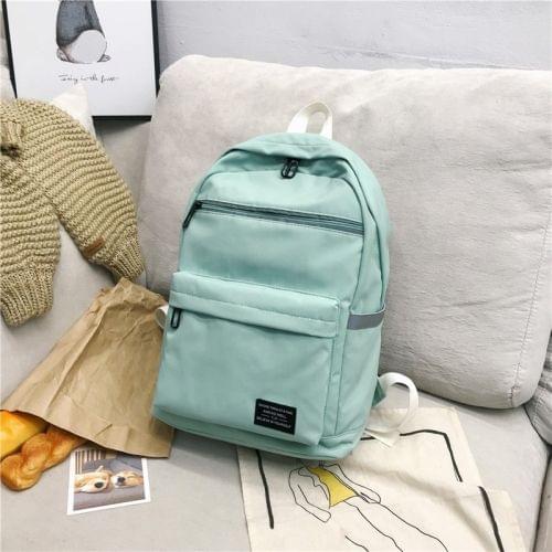 Reflective Strip Zipper Nylon Double Shoulders School Bag Travel Backpack Bag (Blue)