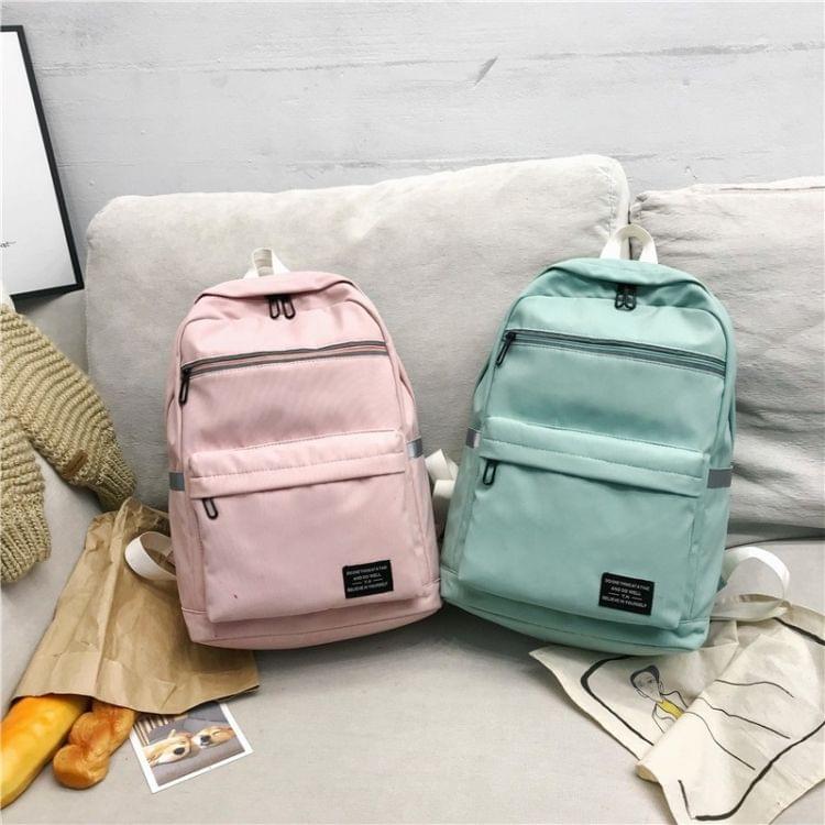 Reflective Strip Zipper Nylon Double Shoulders School Bag Travel Backpack Bag (Blue)