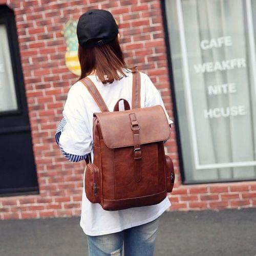 Leisure Fashion PU Leather Backpack Handbag(Brown)