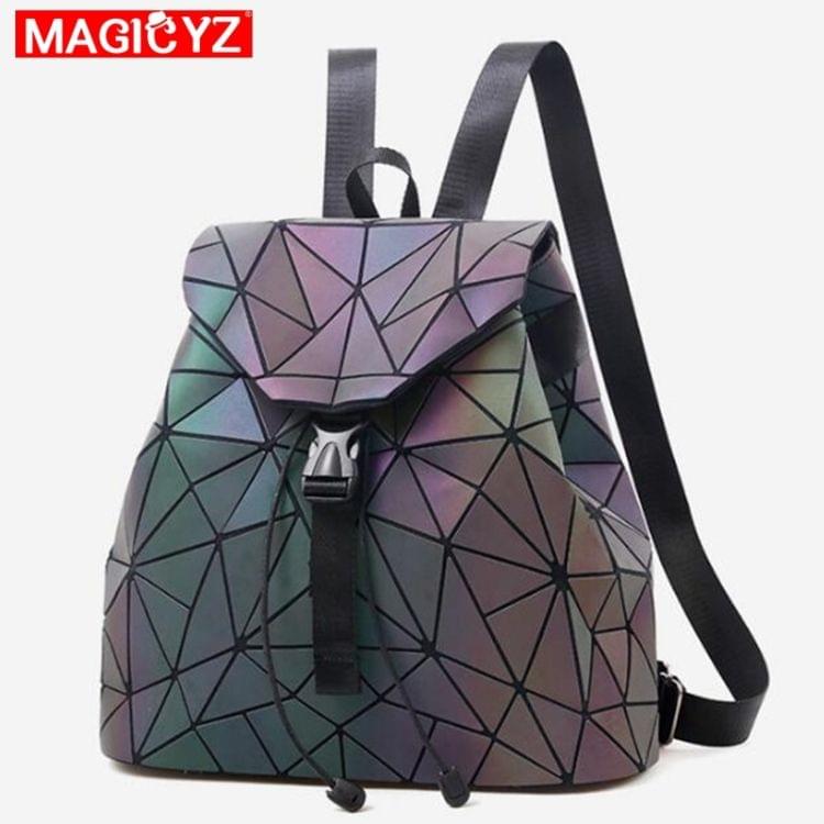 Women Laser Luminous Backpack School Hologram Geometric Fold Student School Bags, Size:36x13x32cm(Luminous lattice)