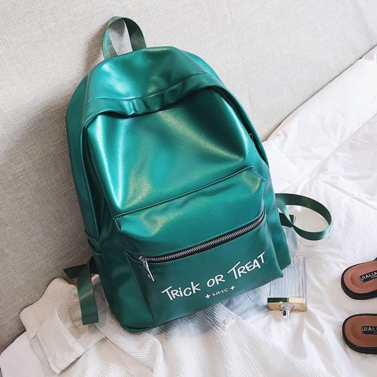 PU Leather Double Shoulders School Bag Travel Backpack Bag (Green)