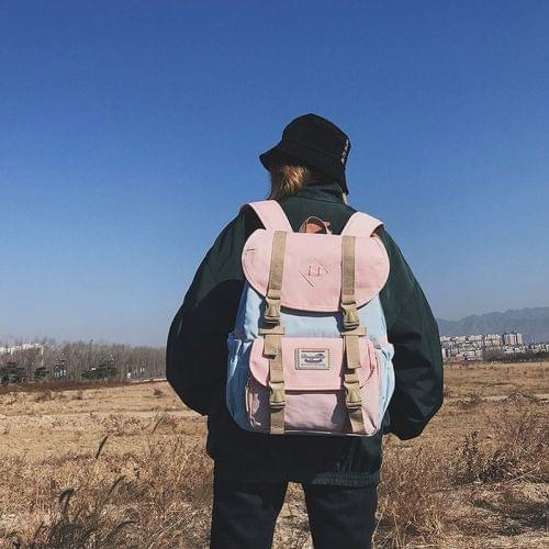 Splicing Large-capacity Backpack College Waterproof Couple Shoulder Bag (Blue)