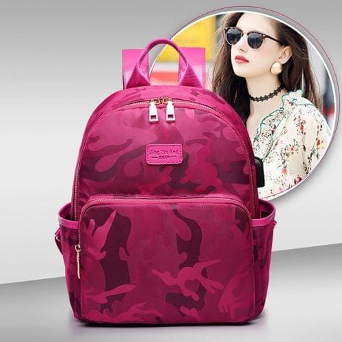 Leisure Fashion Waterproof Oxford Cloth Double Shoulders Bag, with USB charging interface (Rose Red)