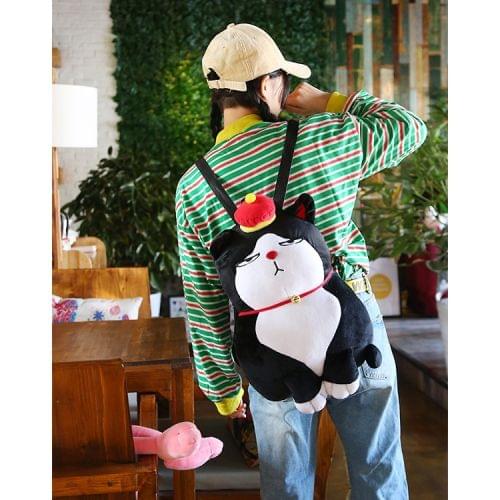 Warm Hand Emperor Cat Lil 18 Short Plush Shoulders Bag School Bag Travel Backpack Bag (Black)