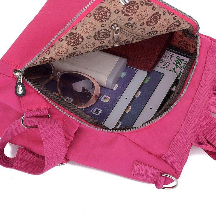 Multi-function Leisure Fashion Nylon Waterproof Double Shoulders Bag(Rose Red)