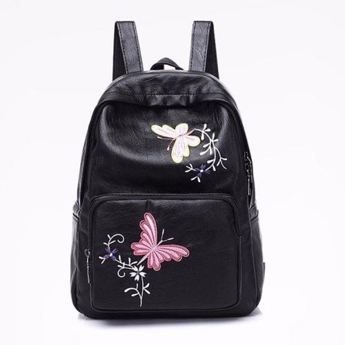 Fashion Butterfly Pattern PU Leather School Backpack Casual Handbag Shoulder Bag(Pink)