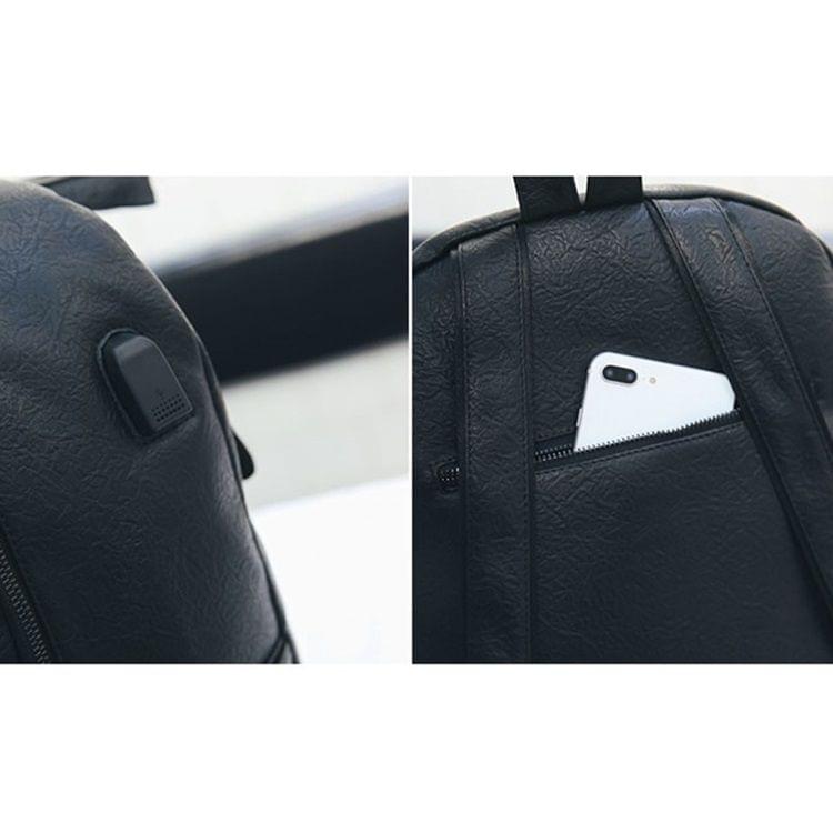 Charging Travel PU Leather Double-shoulder Bag Backpack Bag (Silver)