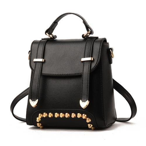 Rivet Pattern Leisure Fashion PU Double Shoulder Bag Handbag(Black)