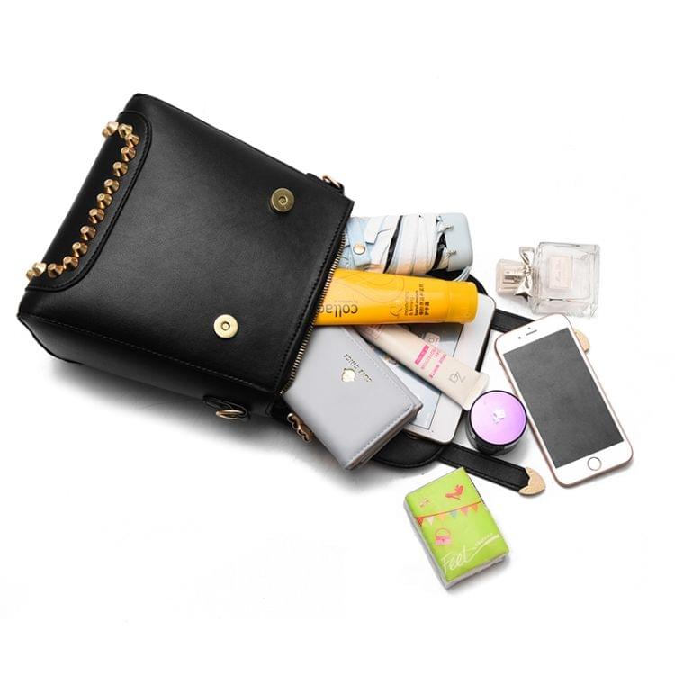 Rivet Pattern Leisure Fashion PU Double Shoulder Bag Handbag(Black)