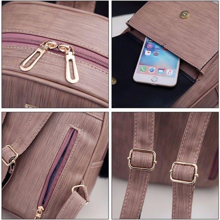 PU Leather Double Shoulders School Bag Travel Backpack Bag (Pink)
