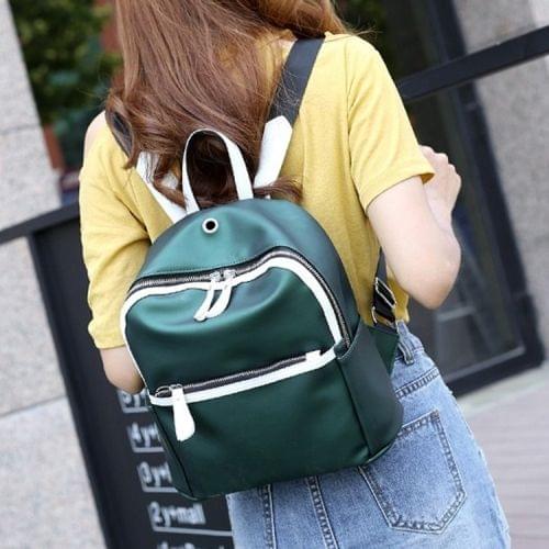 PU Leather Double Shoulders School Bag Travel Backpack Bag with Earphone Line Hole (Green)