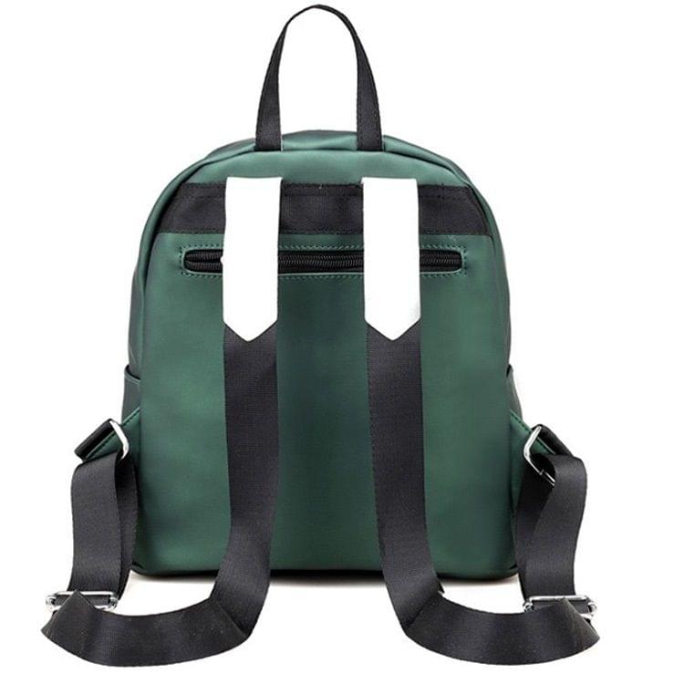 PU Leather Double Shoulders School Bag Travel Backpack Bag with Earphone Line Hole (Green)