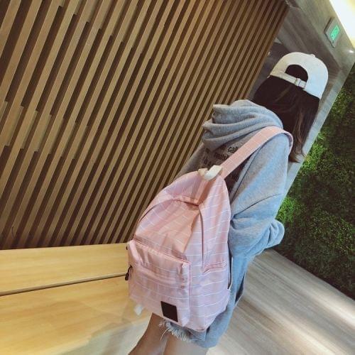 Stripe Pattern Double Shoulders School Bag Travel Backpack Bag (Pink)