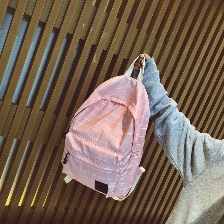 Stripe Pattern Double Shoulders School Bag Travel Backpack Bag (Pink)