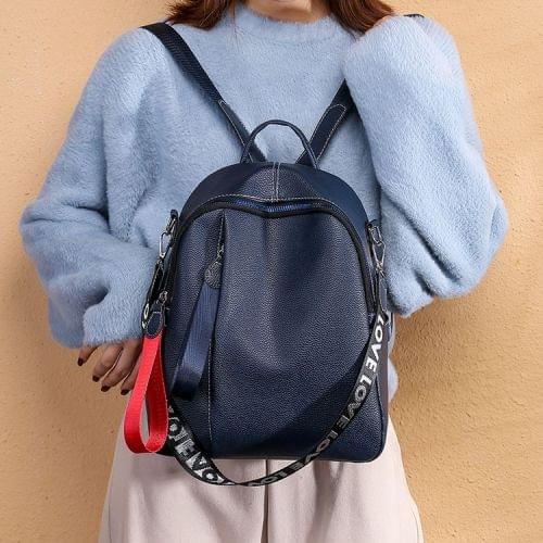 Litchi Texture PU Leather Casual Fashion Ladies Backpack Handbag Crossbody Bag (Blue)