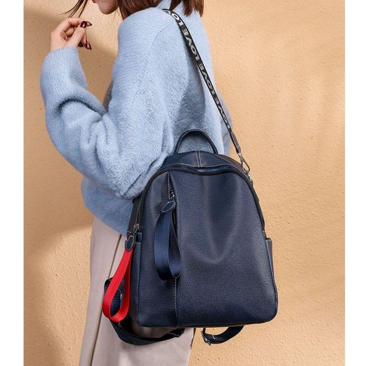 Litchi Texture PU Leather Casual Fashion Ladies Backpack Handbag Crossbody Bag (Blue)