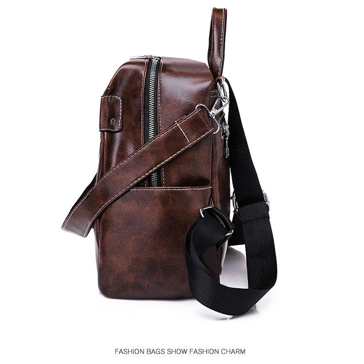 Fashion PU Backpack Women's Handbag Casual Messenger Bag Shoulder Bag (Brown)