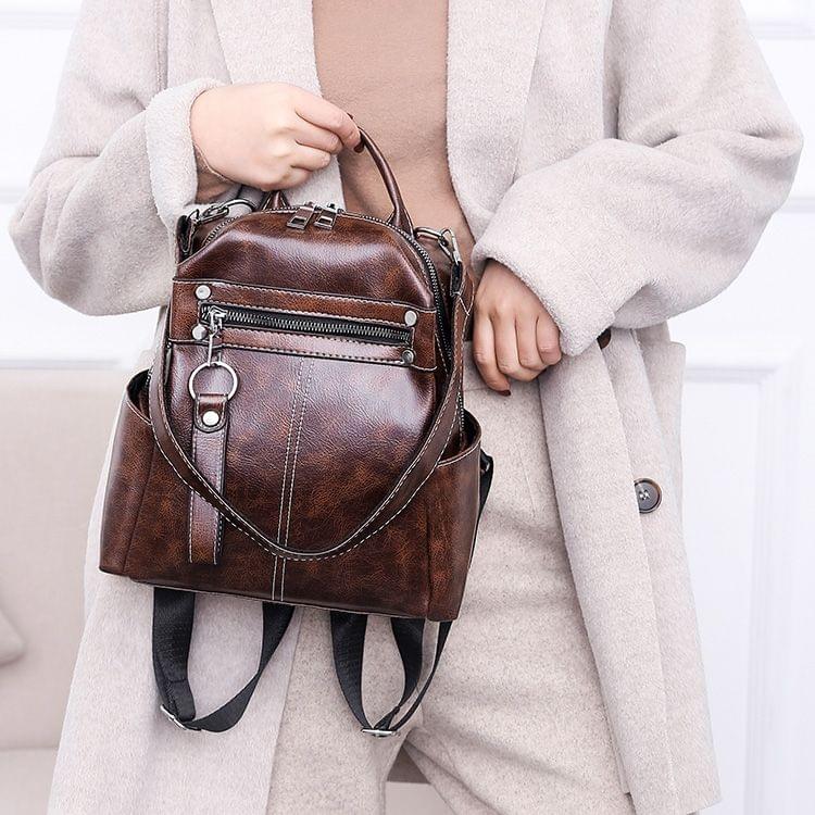 Fashion PU Backpack Women's Handbag Casual Messenger Bag Shoulder Bag (Brown)