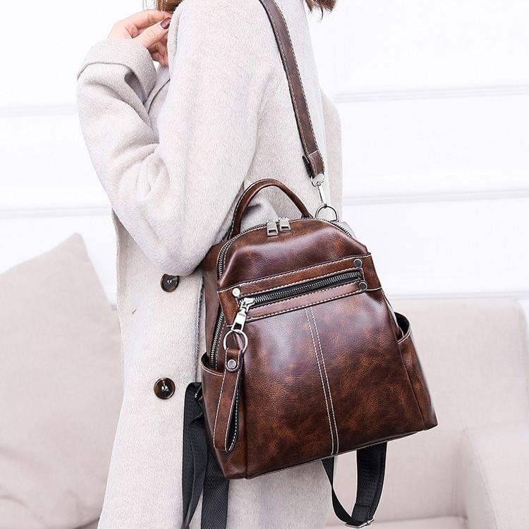 Fashion PU Backpack Women's Handbag Casual Messenger Bag Shoulder Bag (Brown)