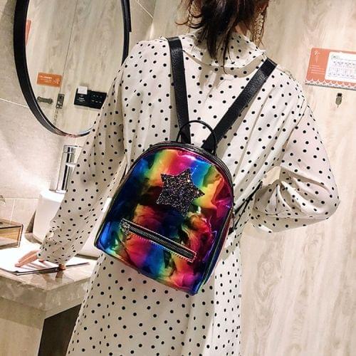 Star Glitter Laser Color PU Leather Double Shoulders Bag Ladies Handbag Backpack Bag (Multi-colored)