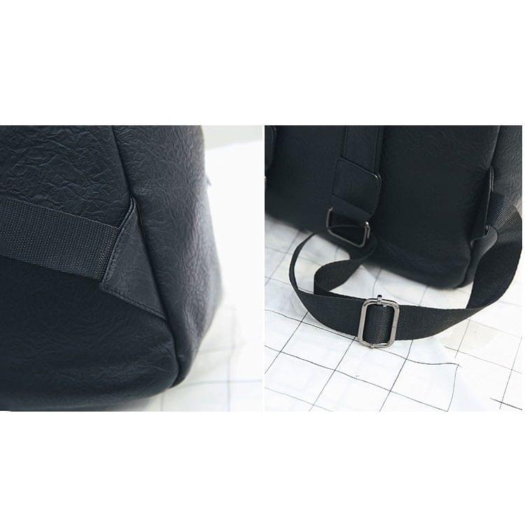 Charging Travel PU Leather Double-shoulder Bag Backpack Bag (Black)