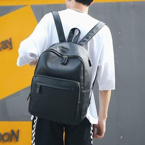 Charging Travel PU Leather Double-shoulder Bag Backpack Bag (Black)