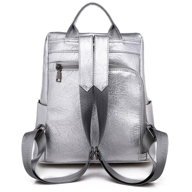 Solid Color Anti-theft PU Leather Double Shoulders Backpack Bag Ladies Handbag (Black)