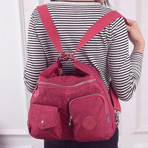 Multi-function Leisure Fashion Nylon Waterproof Slant Shoulder Double Shoulders Bag(Red)