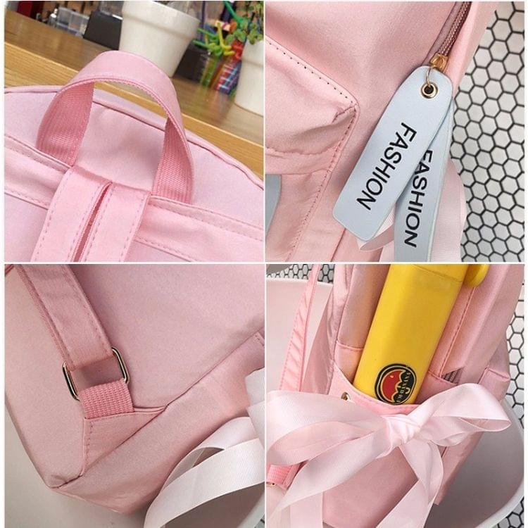 Ribbon Bow Double Shoulders School Bag Travel Backpack Bag (Pink)