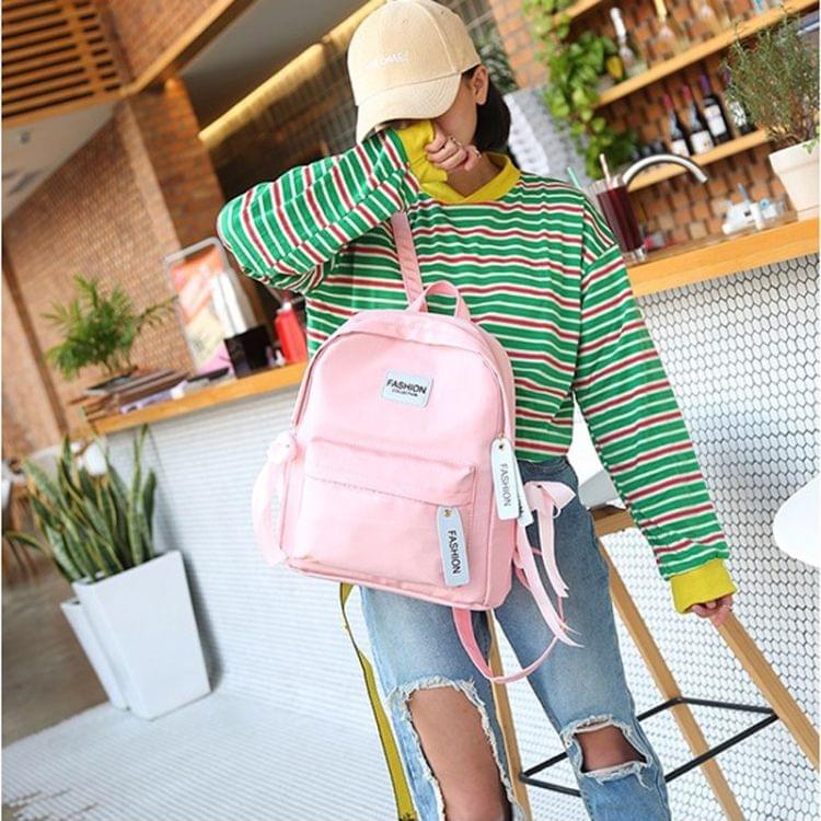 Ribbon Bow Double Shoulders School Bag Travel Backpack Bag (Pink)