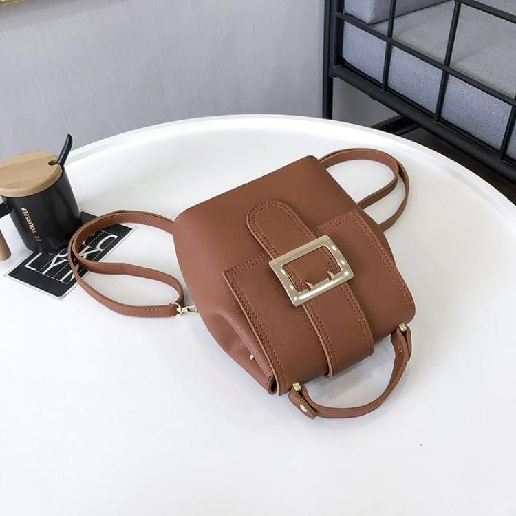 Solid Color Casual PU Double-shoulder Bag Messenger Bag (Brown)