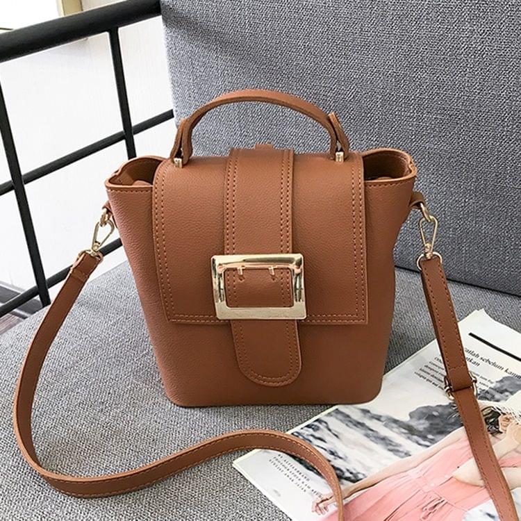Solid Color Casual PU Double-shoulder Bag Messenger Bag (Brown)