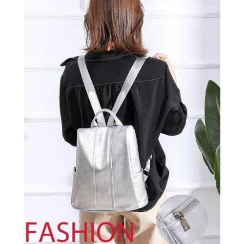 Solid Color Anti-theft PU Leather Double Shoulders Backpack Bag Ladies Handbag (Silver)