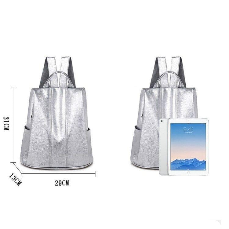 Solid Color Anti-theft PU Leather Double Shoulders Backpack Bag Ladies Handbag (Silver)