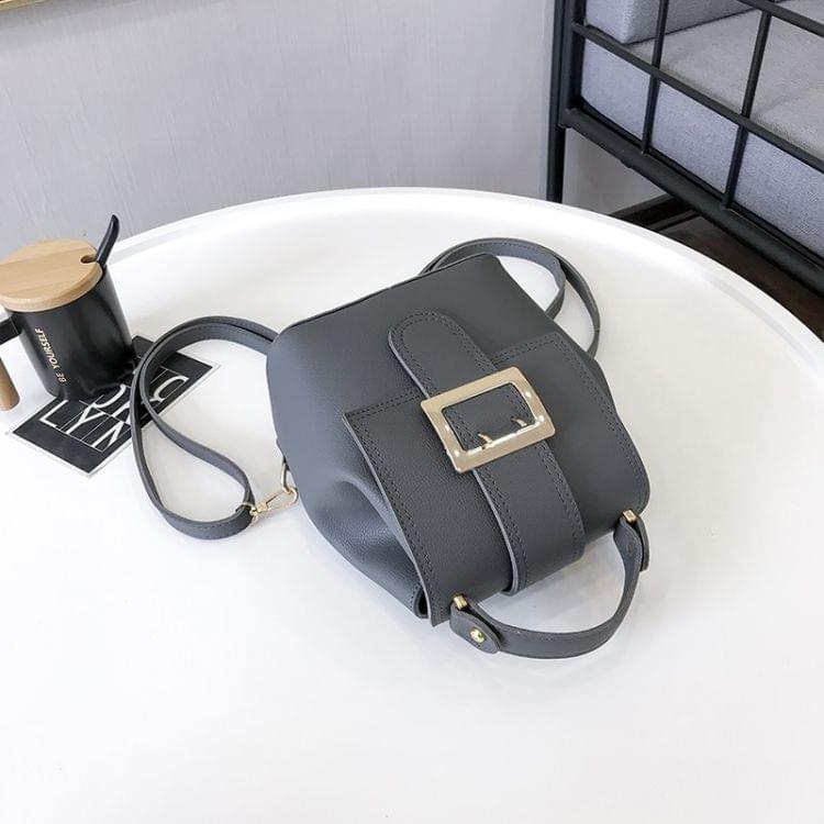 Solid Color Casual PU Double-shoulder Bag Messenger Bag (Grey)
