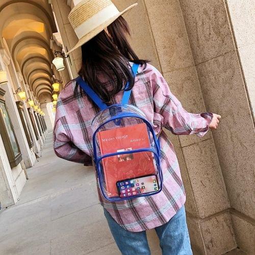 Transparent PVC Multi-function Double-shoulder Bag Casual Shool Backpack Bag (Blue)