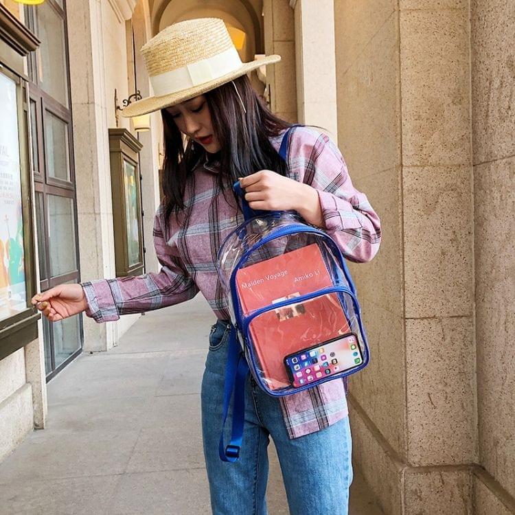 Transparent PVC Multi-function Double-shoulder Bag Casual Shool Backpack Bag (Blue)