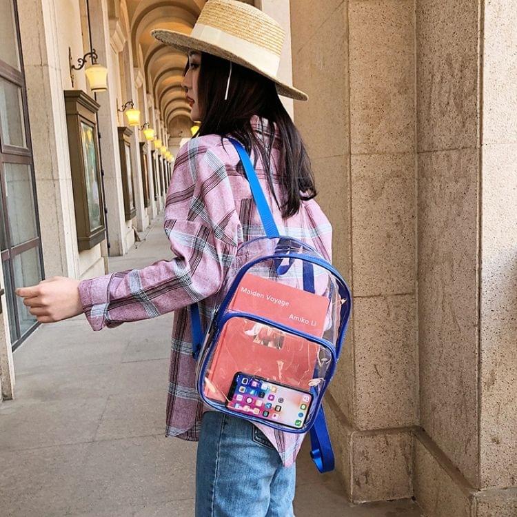 Transparent PVC Multi-function Double-shoulder Bag Casual Shool Backpack Bag (Blue)