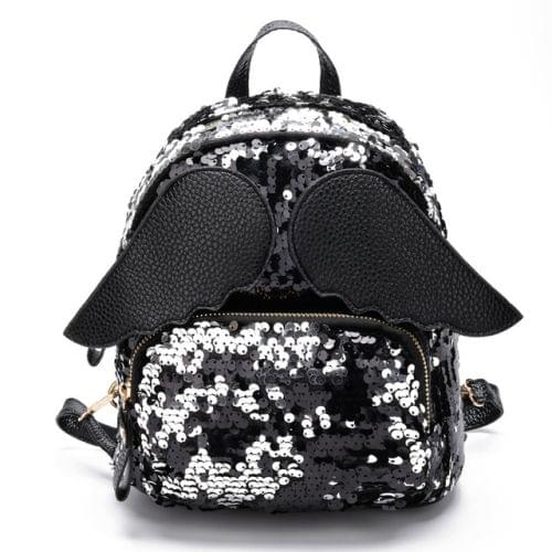 Brilliant Sequins Shoulder Bag Angel Wing Shape Bag(Black)