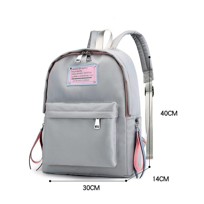 Solid Color  Double Zipper Design Casual Backpack Bag Girl Handbag (Black)