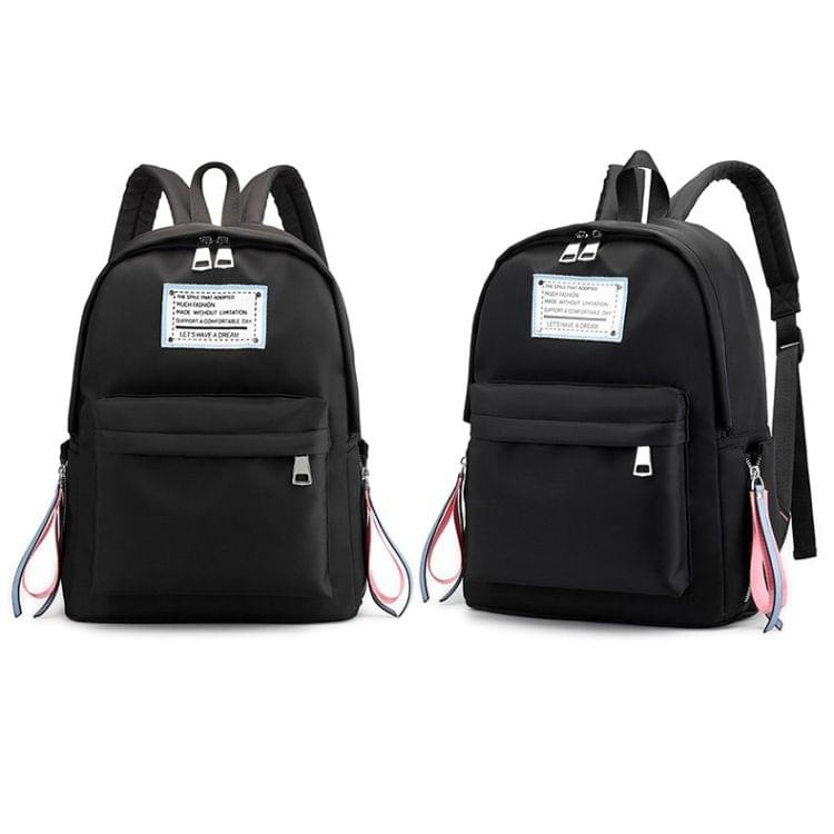 Solid Color  Double Zipper Design Casual Backpack Bag Girl Handbag (Black)