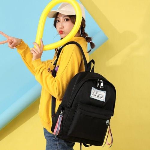 Solid Color  Double Zipper Design Casual Backpack Bag Girl Handbag (Black)