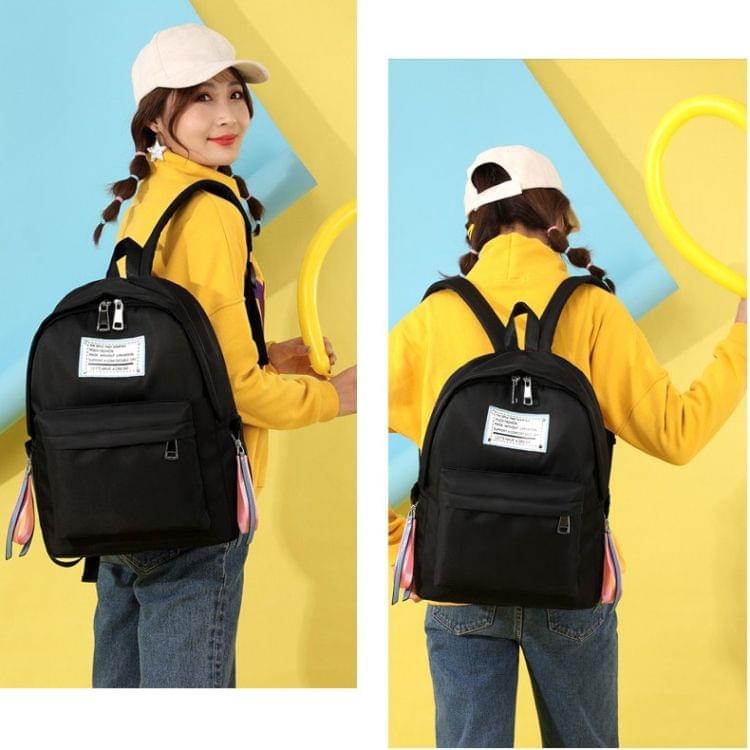 Solid Color  Double Zipper Design Casual Backpack Bag Girl Handbag (Black)