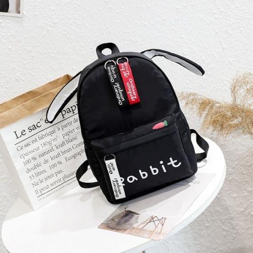 Animal Ears Style Double Zipper Design Double Shoulders School Bag Travel Backpack Bag (Color:Black Size: + Rabbit)