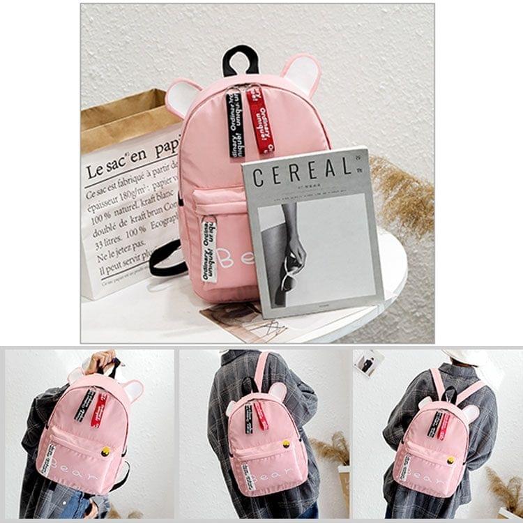 Animal Ears Style Double Zipper Design Double Shoulders School Bag Travel Backpack Bag (Color:Black Size: + Rabbit)