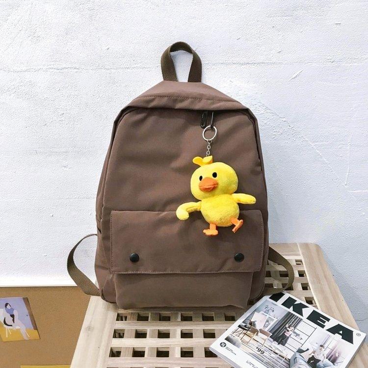 Double Shoulders School Bag Travel Backpack Bag with Duck Doll Pendant (Brown)