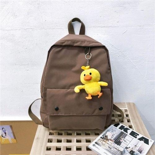 Double Shoulders School Bag Travel Backpack Bag with Duck Doll Pendant (Brown)