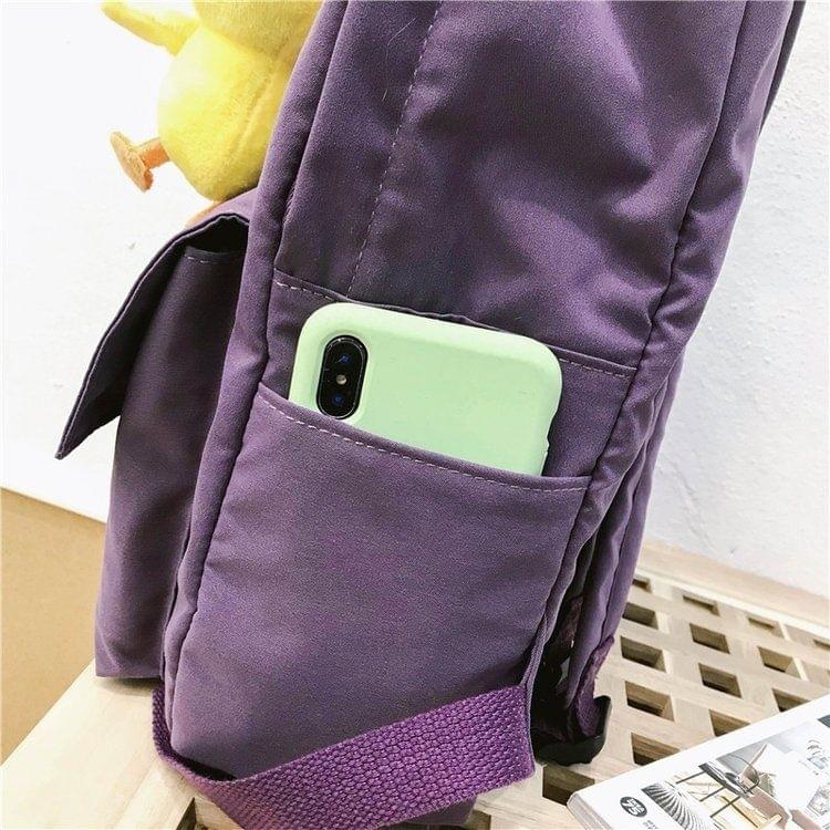 Double Shoulders School Bag Travel Backpack Bag with Duck Doll Pendant (Brown)