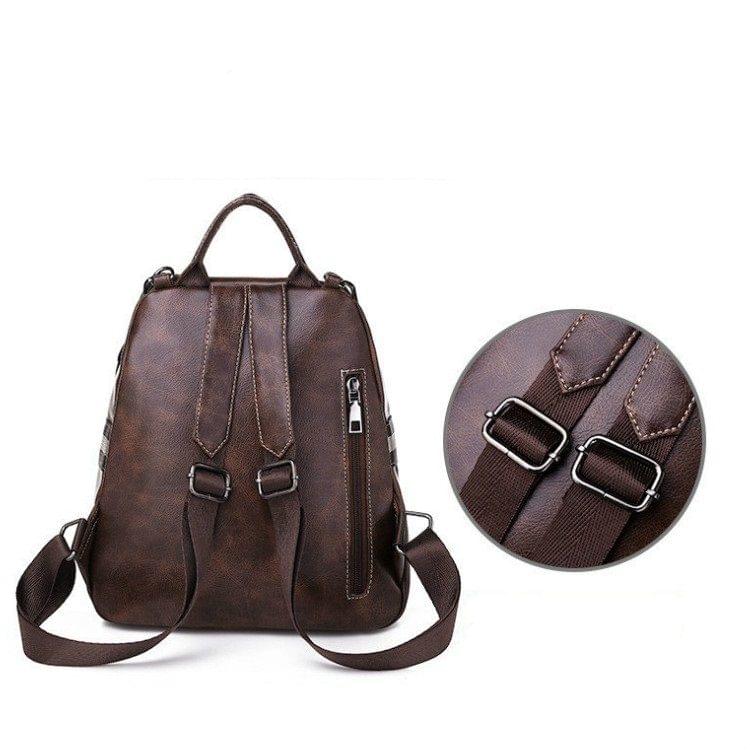 Retro PU Double-shoulder Backpack Women Handbag (Black)